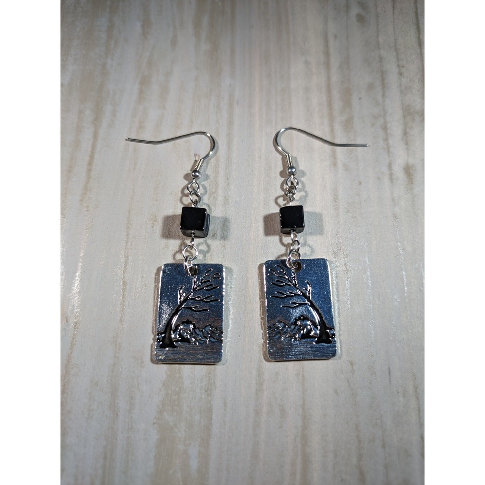 TrailerSpark Silver Nature Tree Mountain Drop Earrings Stainless Steel Hooks